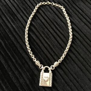 Authentic Scott Kay Pave Diamond Heart Weave Padlock Pendant Necklace